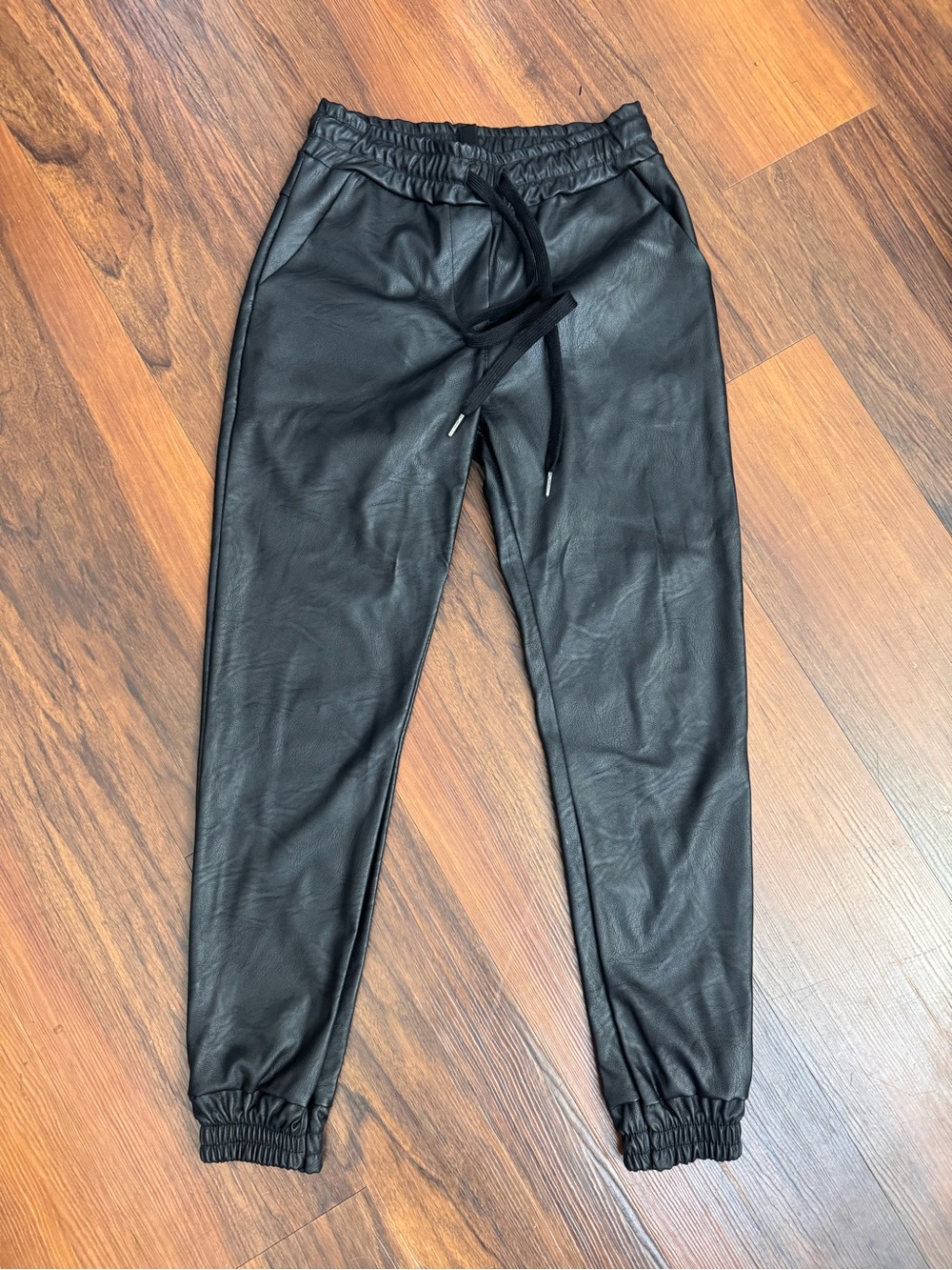 Faux Leather Jogger Pants - Black